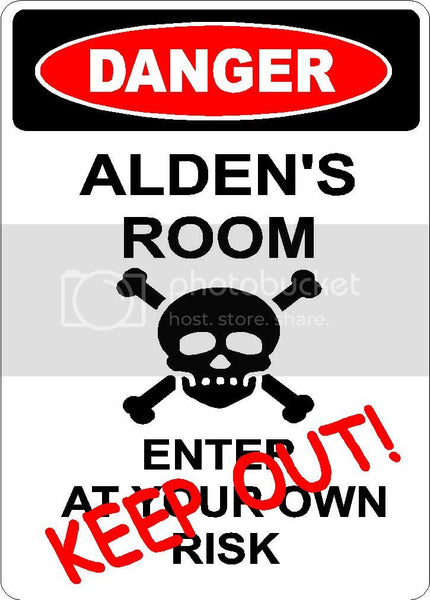 ALDEN Danger enter at own risk KEEP OUT room  9" x 12" Aluminum novelty parking sign wall décor art  for indoor or outdoor use.