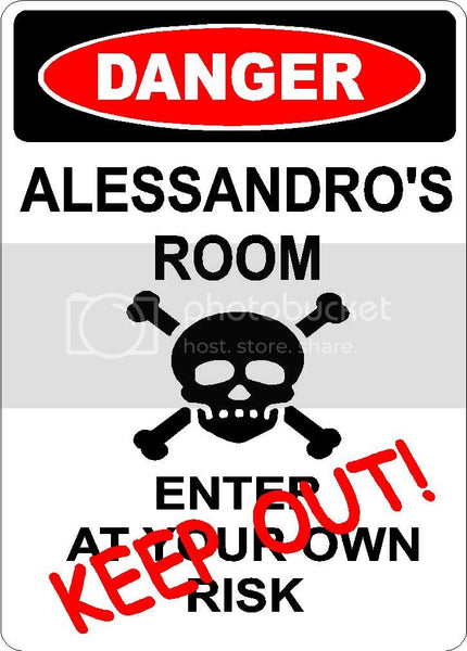 ALESSANDRO Danger enter at own risk KEEP OUT room  9" x 12" Aluminum novelty parking sign wall décor art  for indoor or outdoor use.
