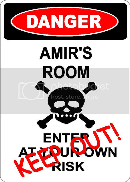 AMIR Danger enter at own risk KEEP OUT room  9" x 12" Aluminum novelty parking sign wall décor art  for indoor or outdoor use.