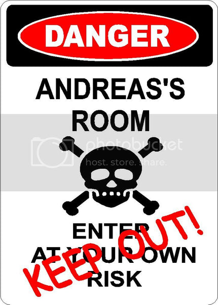 ANDREAS Danger enter at own risk KEEP OUT room  9" x 12" Aluminum novelty parking sign wall décor art  for indoor or outdoor use.