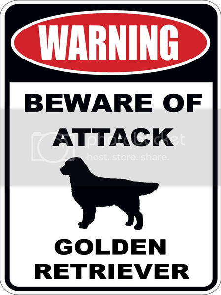 Warning Beware of ATTACK    GOLDEN RETRIEVER  dog lover 9"x12" aluminum novelty parking sign.