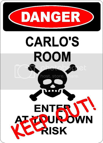 CARLO Danger enter at own risk KEEP OUT room  9" x 12" Aluminum novelty parking sign wall décor art  for indoor or outdoor use.