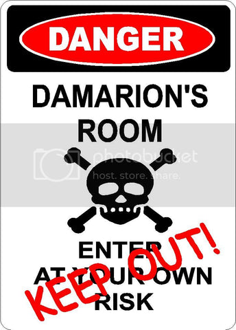 DAMARION Danger enter at own risk KEEP OUT room  9" x 12" Aluminum novelty parking sign wall décor art  for indoor or outdoor use.