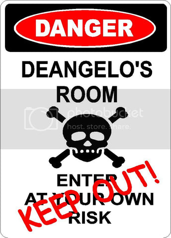 DEANGELO Danger enter at own risk KEEP OUT room  9" x 12" Aluminum novelty parking sign wall décor art  for indoor or outdoor use.