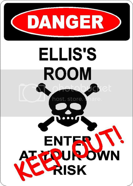 ELLIS Danger enter at own risk KEEP OUT room  9" x 12" Aluminum novelty parking sign wall décor art  for indoor or outdoor use.