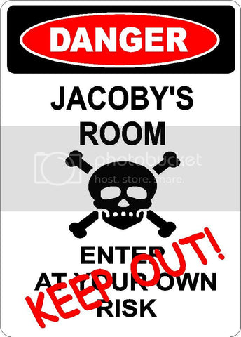 JACOBY Danger enter at own risk KEEP OUT room  9" x 12" Aluminum novelty parking sign wall décor art  for indoor or outdoor use.