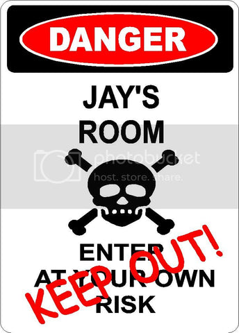 JAYCE Danger enter at own risk KEEP OUT room  9" x 12" Aluminum novelty parking sign wall décor art  for indoor or outdoor use.