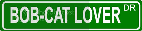 BOB-CAT LOVER Green 4" x 18" ALUMINUM animal novelty street sign great for indoor or outdoor long term use.