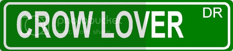 CROW LOVER Green 4" x 18" ALUMINUM animal novelty street sign great for indoor or outdoor long term use.