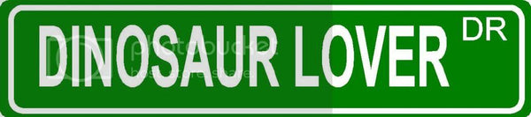 DINOSAUR LOVER Green 4" x 18" ALUMINUM animal novelty street sign great for indoor or outdoor long term use.
