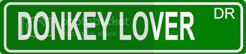DONKEY LOVER Green 4" x 18" ALUMINUM animal novelty street sign great for indoor or outdoor long term use.