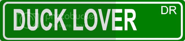 DUCK LOVER Green 4" x 18" ALUMINUM animal novelty street sign great for indoor or outdoor long term use.