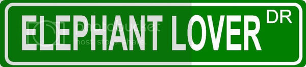 ELEPHANT LOVER Green 4" x 18" ALUMINUM animal novelty street sign great for indoor or outdoor long term use.