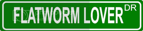 FLATWORM LOVER Green 4" x 18" ALUMINUM animal novelty street sign great for indoor or outdoor long term use.