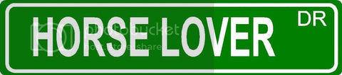 HORSE LOVER Green 4" x 18" ALUMINUM animal novelty street sign great for indoor or outdoor long term use.