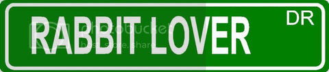 RABBIT LOVER Green 4" x 18" ALUMINUM animal novelty street sign great for indoor or outdoor long term use.