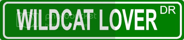 WILDCAT LOVER Green 4" x 18" ALUMINUM animal novelty street sign great for indoor or outdoor long term use.