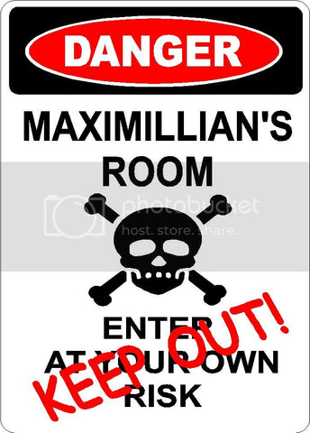 MAXIMILLIAN Danger enter at own risk KEEP OUT room  9" x 12" Aluminum novelty parking sign wall décor art  for indoor or outdoor use.