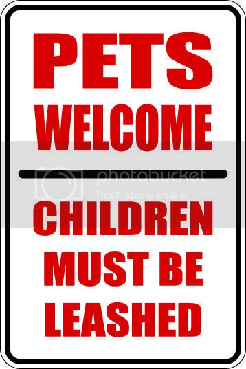 9"x12" Aluminum  pets welcome children leashed  funny  parking sign for indoors or outdoors