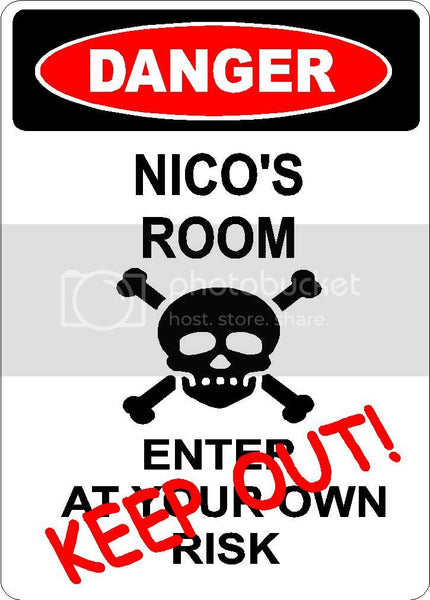 NICO Danger enter at own risk KEEP OUT room  9" x 12" Aluminum novelty parking sign wall décor art  for indoor or outdoor use.