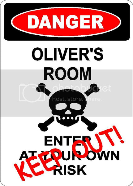 OLIVER Danger enter at own risk KEEP OUT room  9" x 12" Aluminum novelty parking sign wall décor art  for indoor or outdoor use.