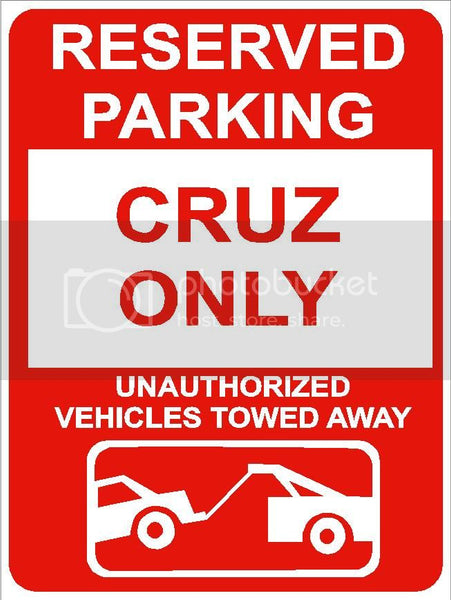 9"x12" CRUZ ONLY RESERVED parking aluminum novelty sign great for indoor or outdoor long term use.
