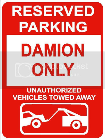 9"x12" DAMION ONLY RESERVED parking aluminum novelty sign great for indoor or outdoor long term use.