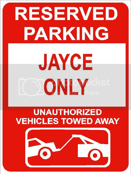 9"x12" JAYCE ONLY RESERVED parking aluminum novelty sign great for indoor or outdoor long term use.