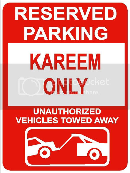 9"x12" KAREEM ONLY RESERVED parking aluminum novelty sign great for indoor or outdoor long term use.