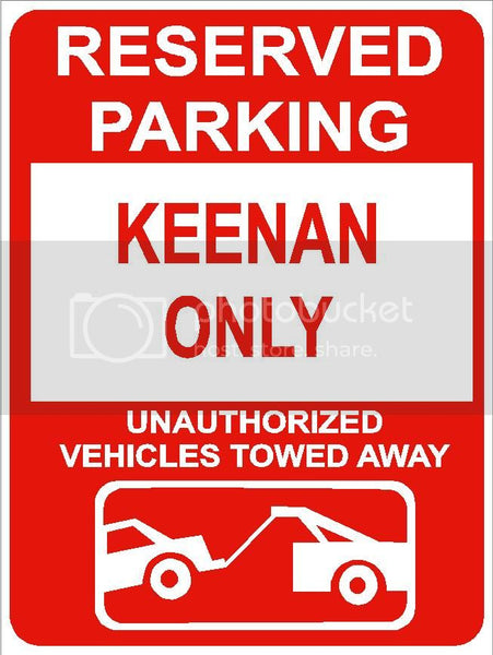 9"x12" KEENAN ONLY RESERVED parking aluminum novelty sign great for indoor or outdoor long term use.