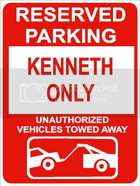 9"x12" KENNETH ONLY RESERVED parking aluminum novelty sign great for indoor or outdoor long term use.