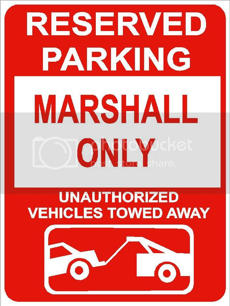 9"x12" MARSHALL ONLY RESERVED parking aluminum novelty sign great for indoor or outdoor long term use.