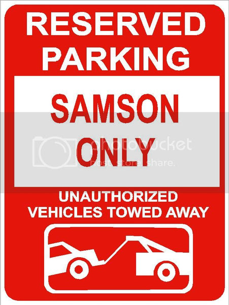 9"x12" SAMSON ONLY RESERVED parking aluminum novelty sign great for indoor or outdoor long term use.