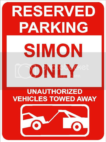 9"x12" SIMON ONLY RESERVED parking aluminum novelty sign great for indoor or outdoor long term use.