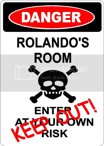 ROLANDO Danger enter at own risk KEEP OUT room  9" x 12" Aluminum novelty parking sign wall décor art  for indoor or outdoor use.