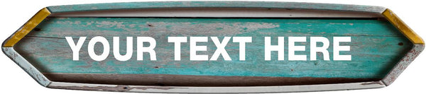 Customizable Teal Double Pointed end 4&#34;x18&#34; Shaped Weathered Rustic Metal Look Novelty décor Composite Aluminum Beach Cottage Sign Copy Copy