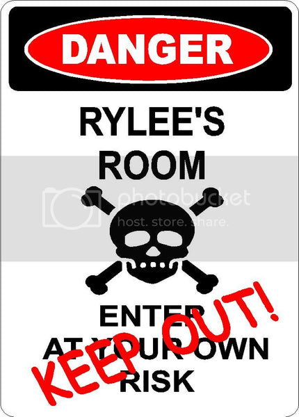 RYLEE Danger enter at own risk KEEP OUT room  9" x 12" Aluminum novelty parking sign wall décor art  for indoor or outdoor use.