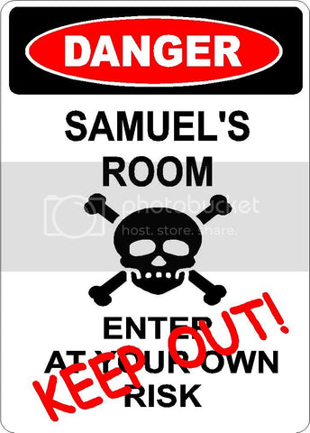 SAMUEL Danger enter at own risk KEEP OUT room  9" x 12" Aluminum novelty parking sign wall décor art  for indoor or outdoor use.