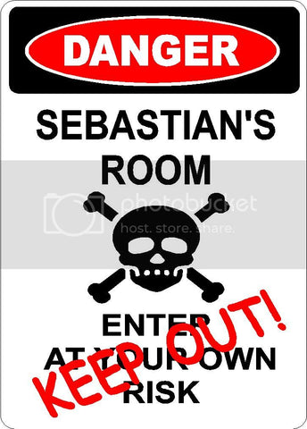 SEBASTIAN Danger enter at own risk KEEP OUT room  9" x 12" Aluminum novelty parking sign wall décor art  for indoor or outdoor use.