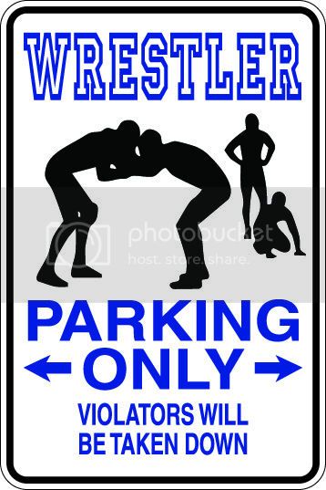 9"x12" Aluminum  wrestler taken down  funny  parking sign for indoors or outdoors