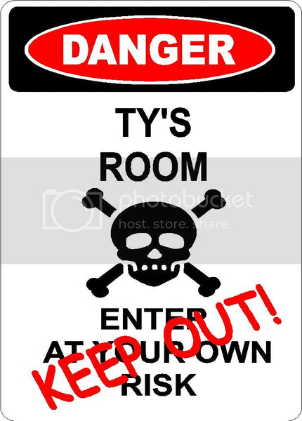 TY Danger enter at own risk KEEP OUT room  9" x 12" Aluminum novelty parking sign wall décor art  for indoor or outdoor use.