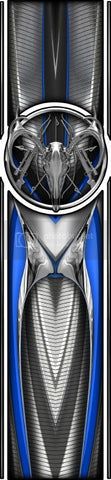 Truck bed  side chrome deer skull bed band design #2 blue high resolution vinyl graphic stripe decal kit universal fit.